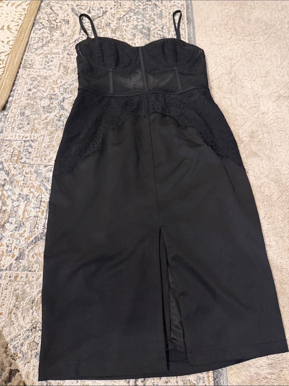 Ark & Co Black Lace-Trim Midi Dress with Front Slit